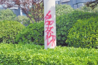 CBD路段的燈桿、公交站牌、垃圾桶、橋梁等均未幸免