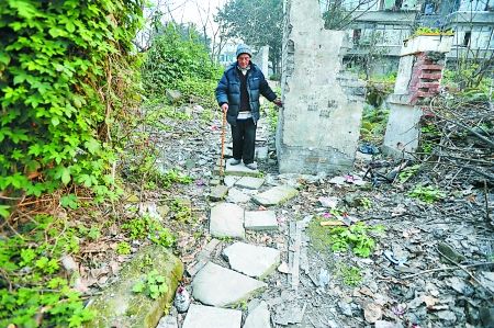 昨日，大渡口區(qū)，徐建高老人走在他鋪成的石子路上。 記者 張路橋 攝