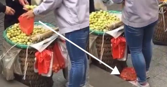 網(wǎng)上流傳的短片顯示，賣棗子棗子的小販以偷龍轉(zhuǎn)鳳的手段把棗子換掉。