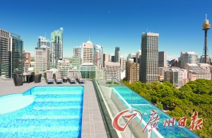 酒店屋頂游泳池俯瞰公園美景。