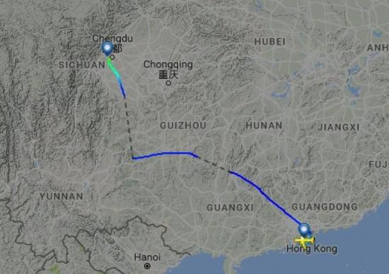  圖片來(lái)自航空網(wǎng)站flightradar24，圖顯示飛機(jī)安全降落成都
