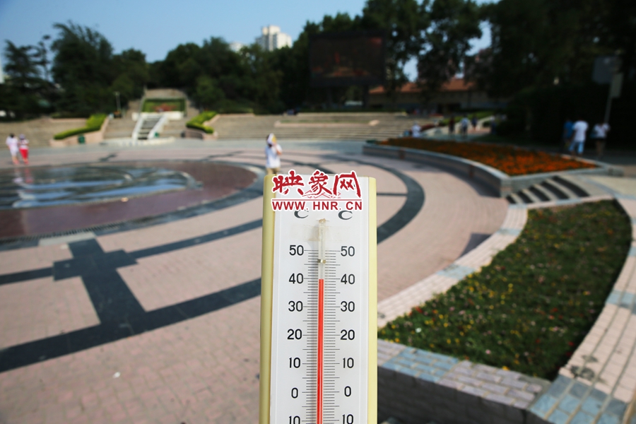 7月8日下午，紫荊山公園氣溫為39度（溫度計(jì)懸空測量），相比人防納涼處高14度。