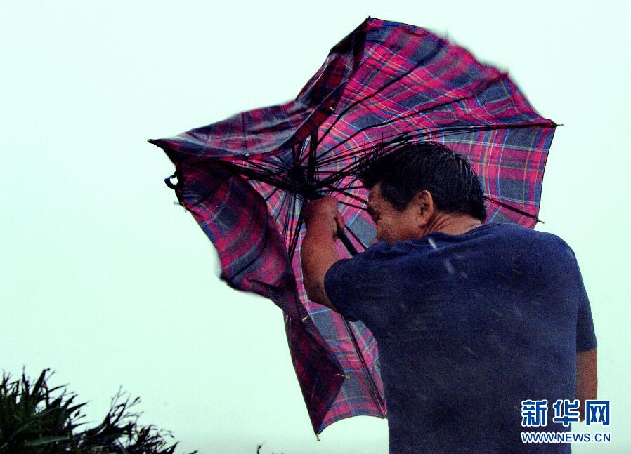 8月8日，福建省石獅市漁民在風(fēng)雨中前行。