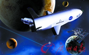 　美國X—37B宇宙飛船在太空中。（合成圖片）