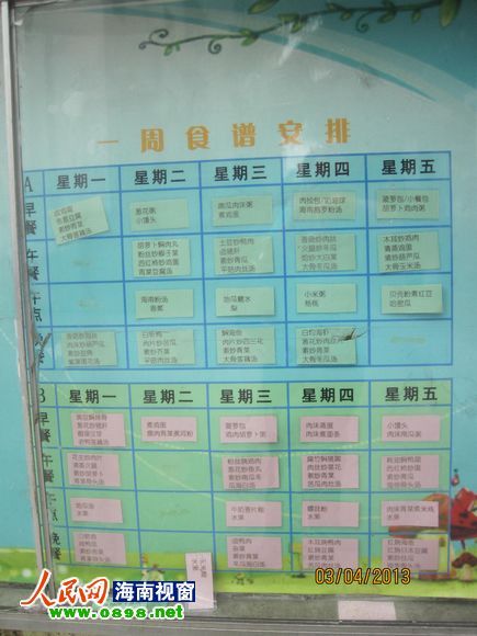 幼兒園公布的食譜，但家長(zhǎng)稱并未真正執(zhí)行
