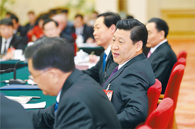 2014年3月9日，習(xí)近平參加十二屆全國人大二次會議安徽代表團(tuán)的審議。